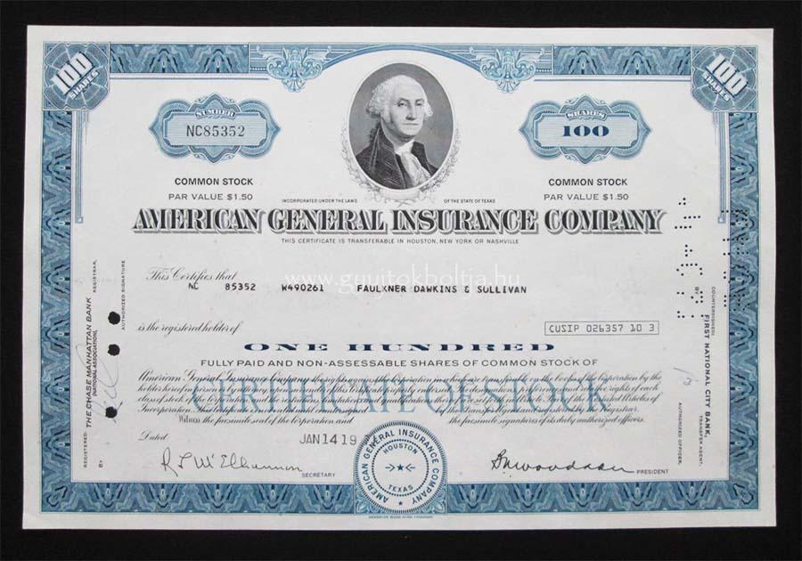 American General Insurance Company 100 rszvny 1971